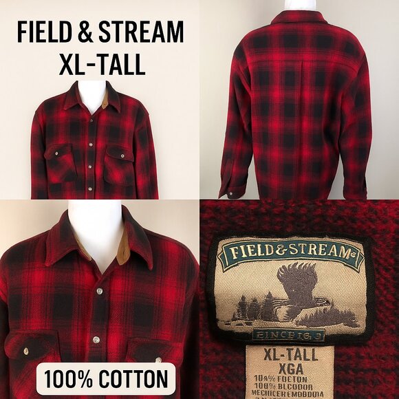🪶 Field & Stream Heritage Flannel — Red & Black Buffalo Plaid (XL Tall) - Picture 14 of 14
